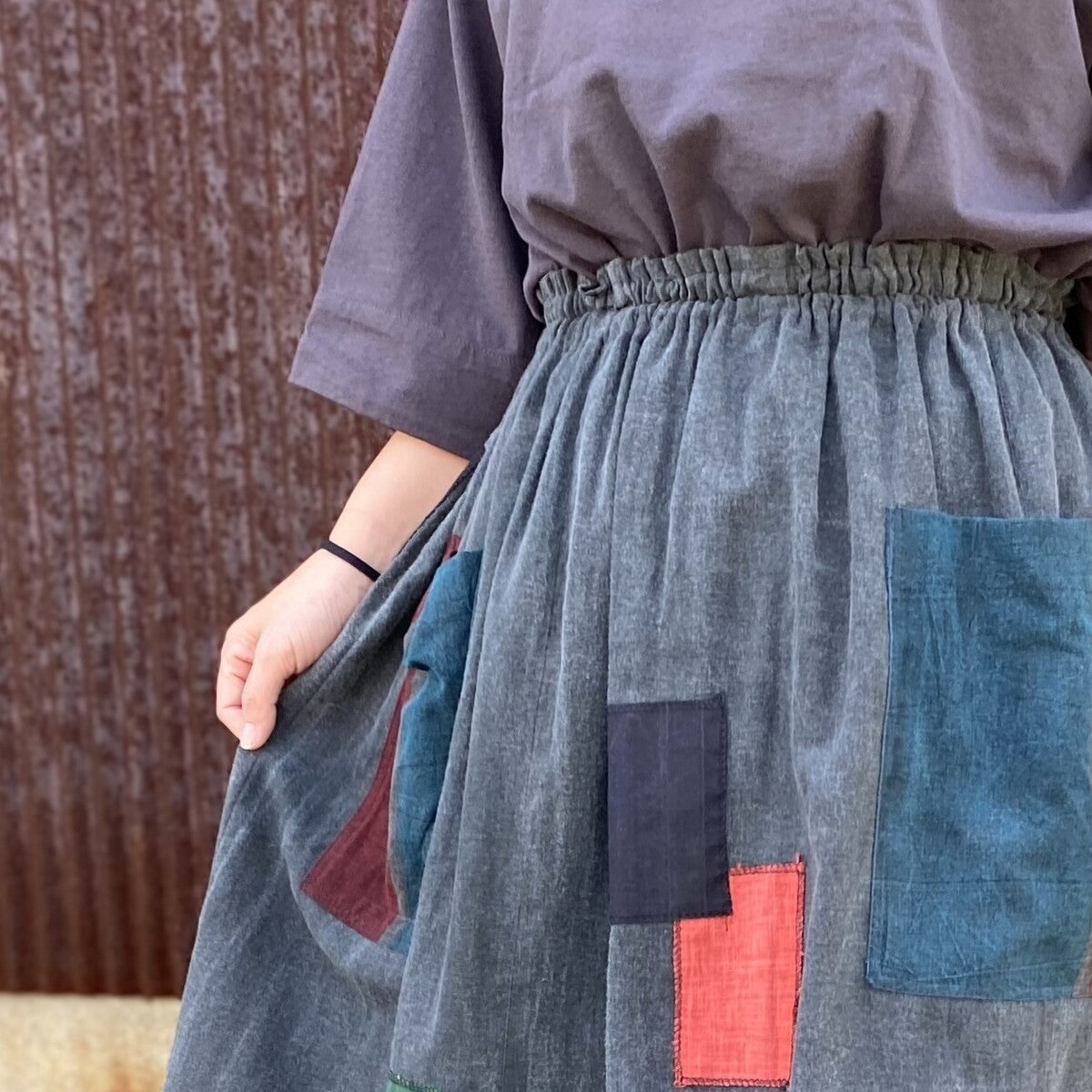 【古布リメイク墨染めスカート】