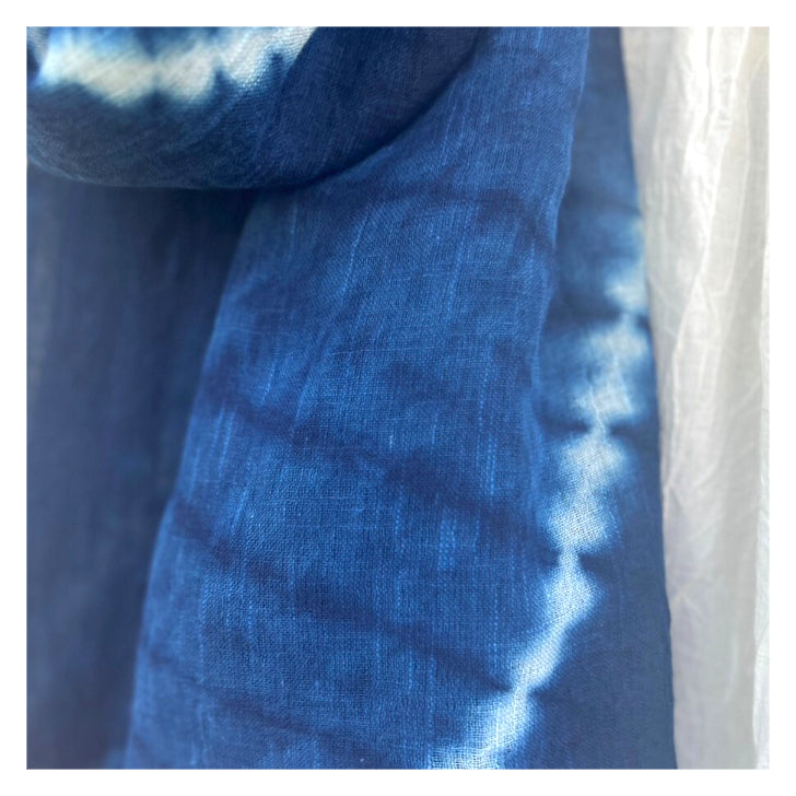 【藍染めストール】藍染め ジャパンブルー 麻綿混 むらもく染め
