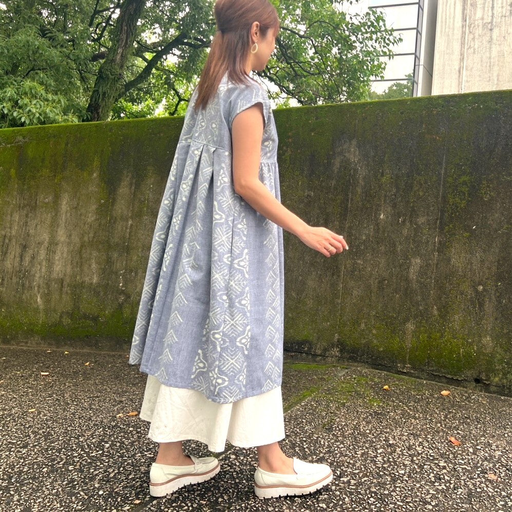 【久留米絣ワンピース】チュニック 涼しい フレンチスリーブ