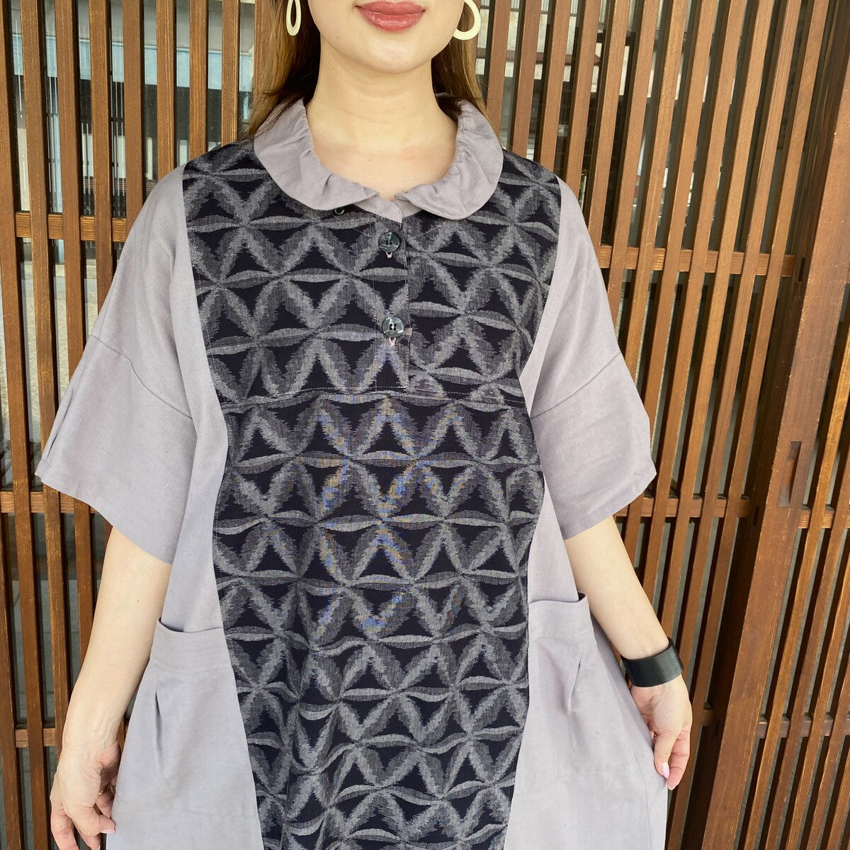 儀右ヱ門【久留米絣リボン付きワンピース】ロングエレガント 上品 七宝柄 ぎえもん