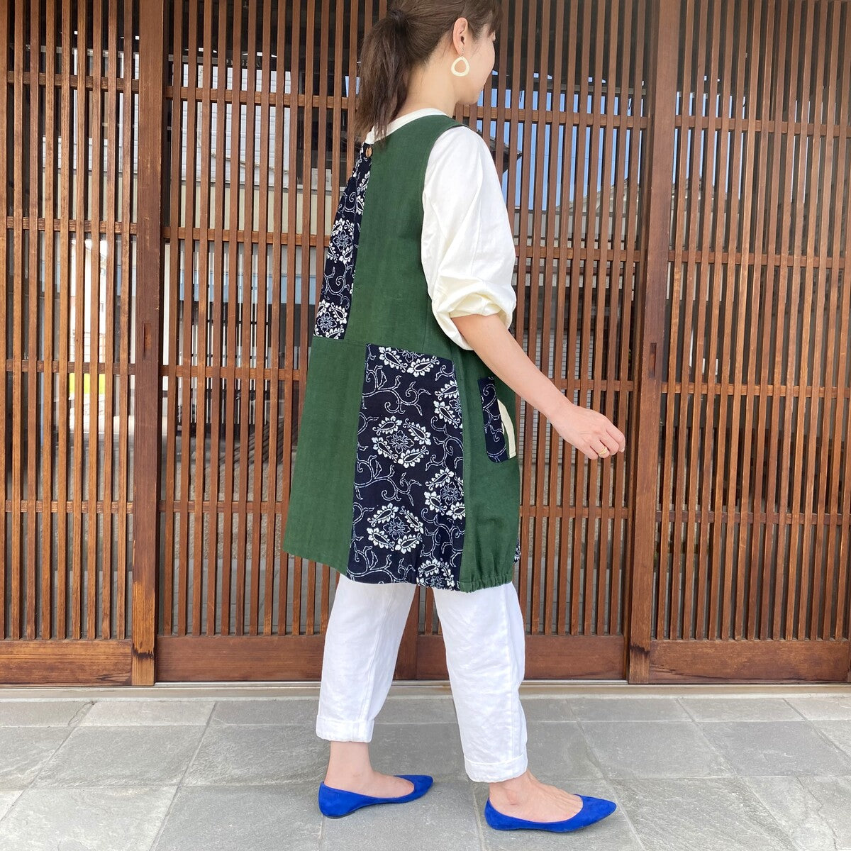 【古布アレンジロングベスト】高木ふくえ チュニック 型染め 筒描き 藍染め