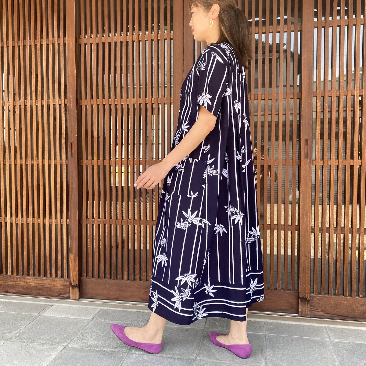 【浴衣リメイクワンピース】高木ふくえ作 竹柄