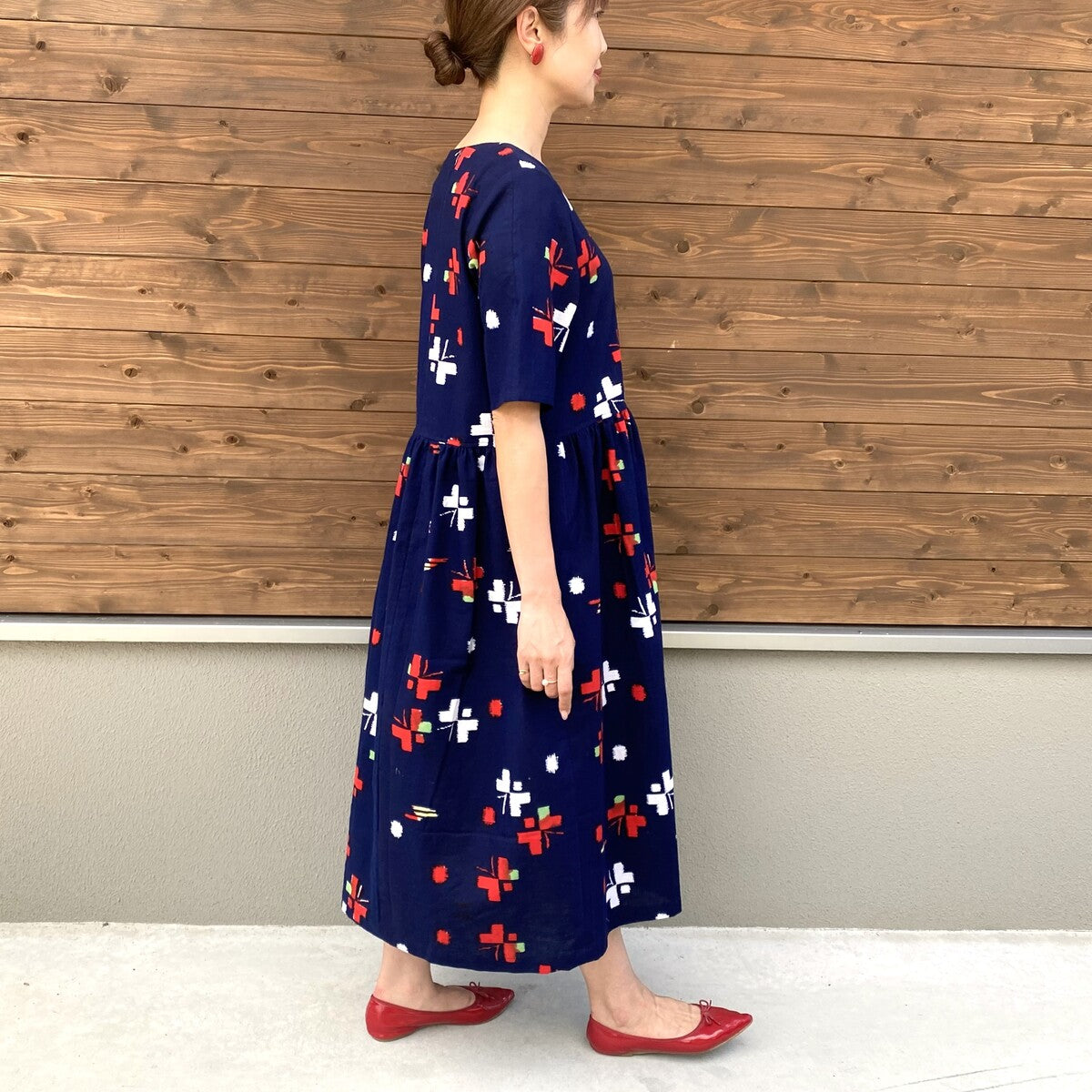 【浴衣リメイクワンピース】蝶々 濃紺