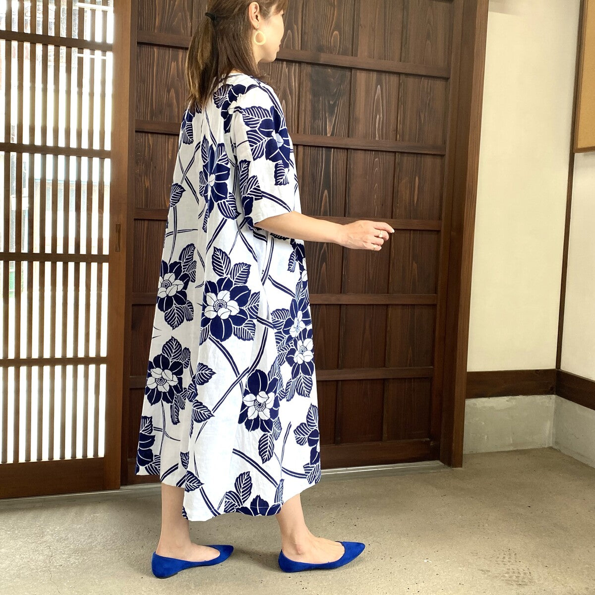 【浴衣リメイクワンピース】紺 花柄