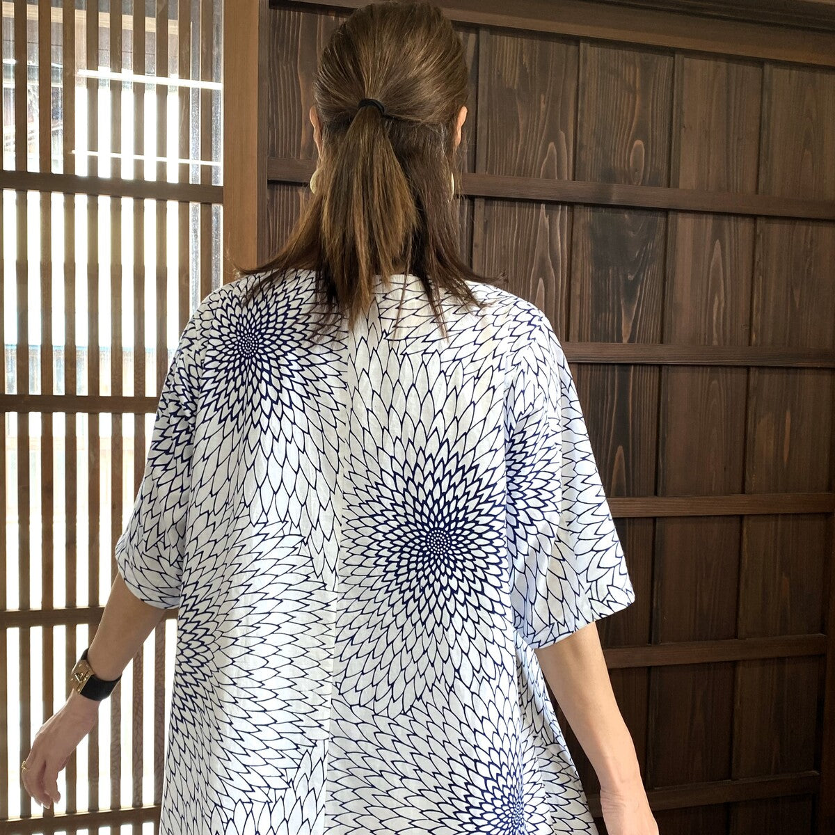 【浴衣リメイクワンピース】紺色 花柄