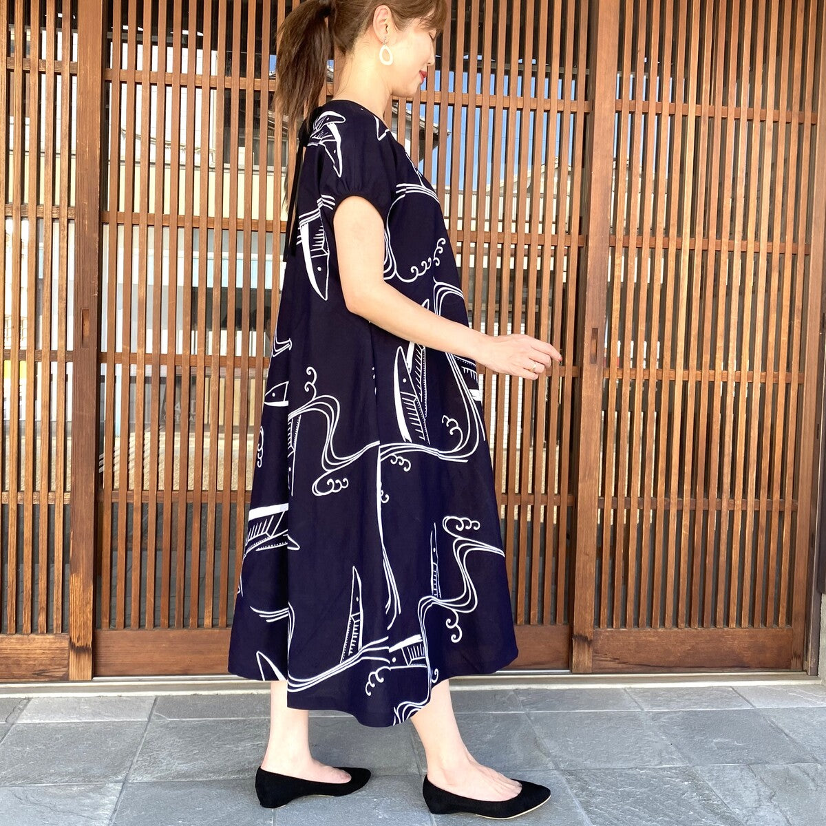 【浴衣リメイクワンピース】魚柄 秋刀魚