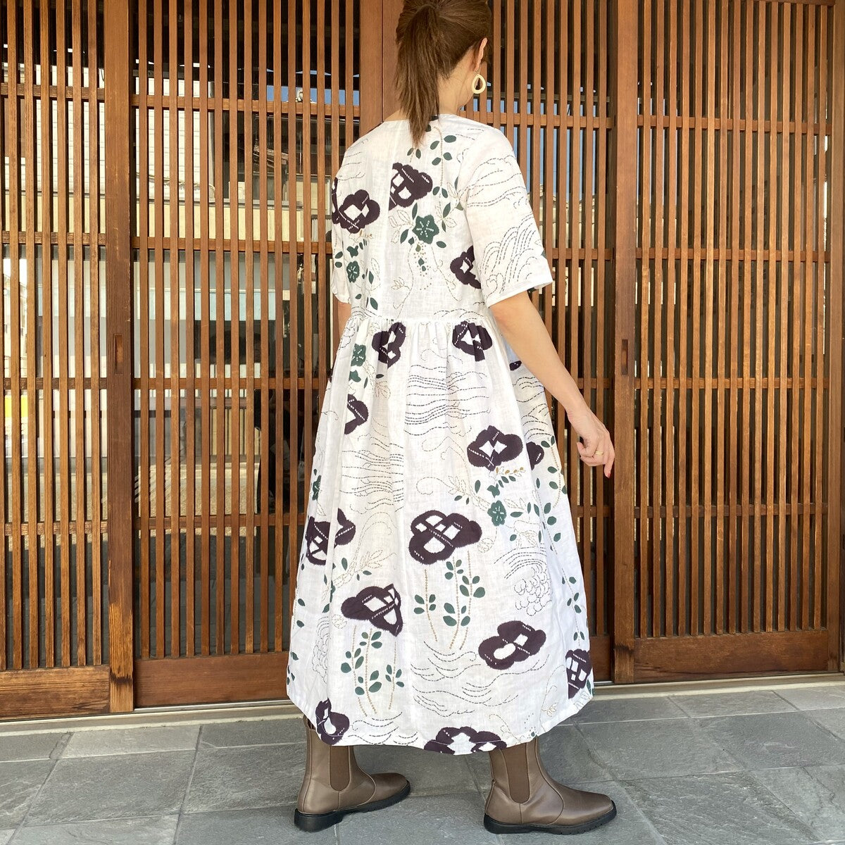 【浴衣リメイクワンピース】白 前ファスナー