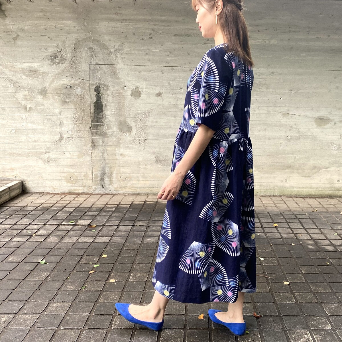 【浴衣リメイクンワンピース】扇子柄