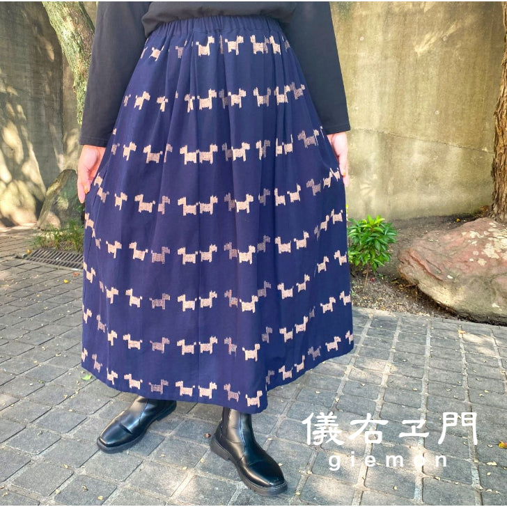 うさとの服　八角形スカート　絣柄天然素材の服