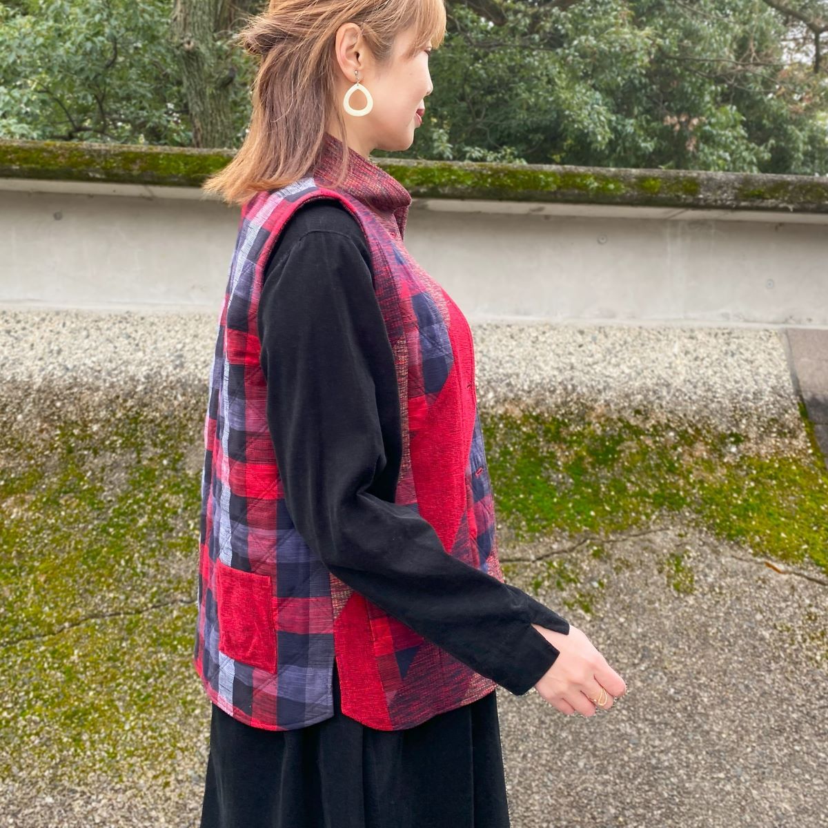 儀右ヱ門【久留米絣裏地付前開きベスト】