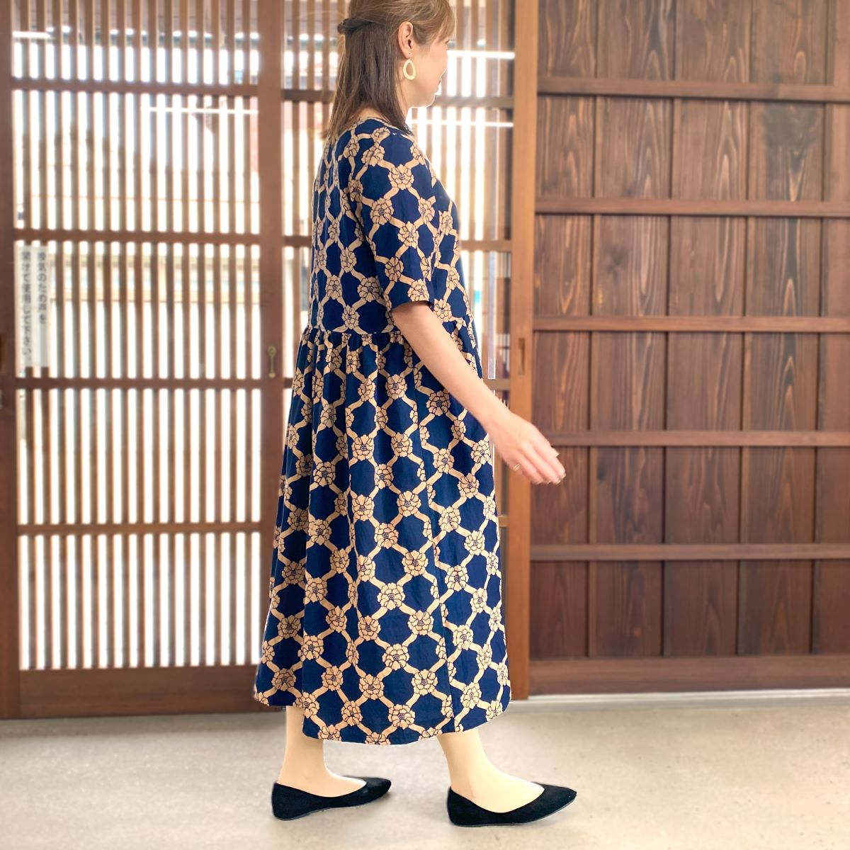 【柿渋染め浴衣ワンピース】花柄 蝶々