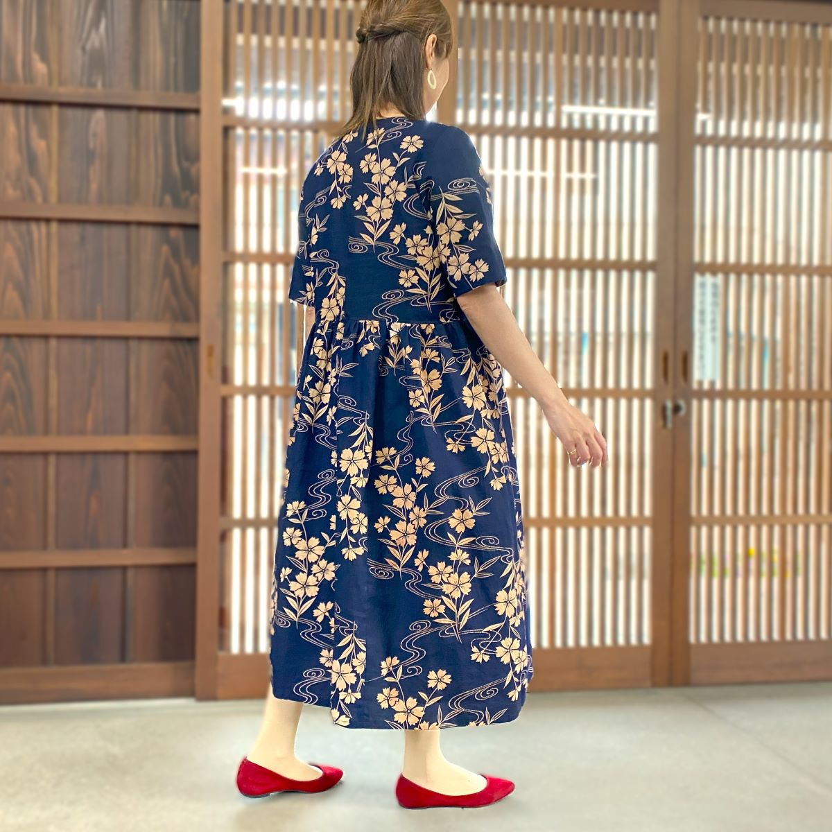 【柿渋染め浴衣アレンジワンピース】花柄