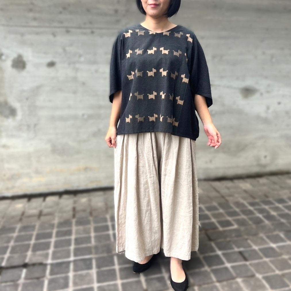 儀右ヱ門【久留米絣プルオーバーブラウス】ギエモン 犬柄