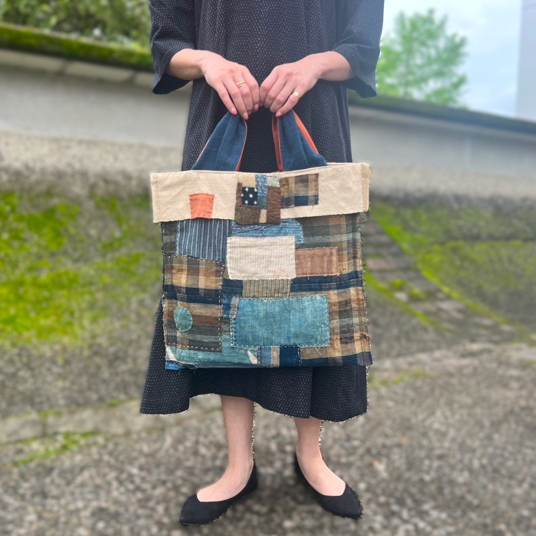 【古布トートバッグ】大きめサイズ パッチワーク