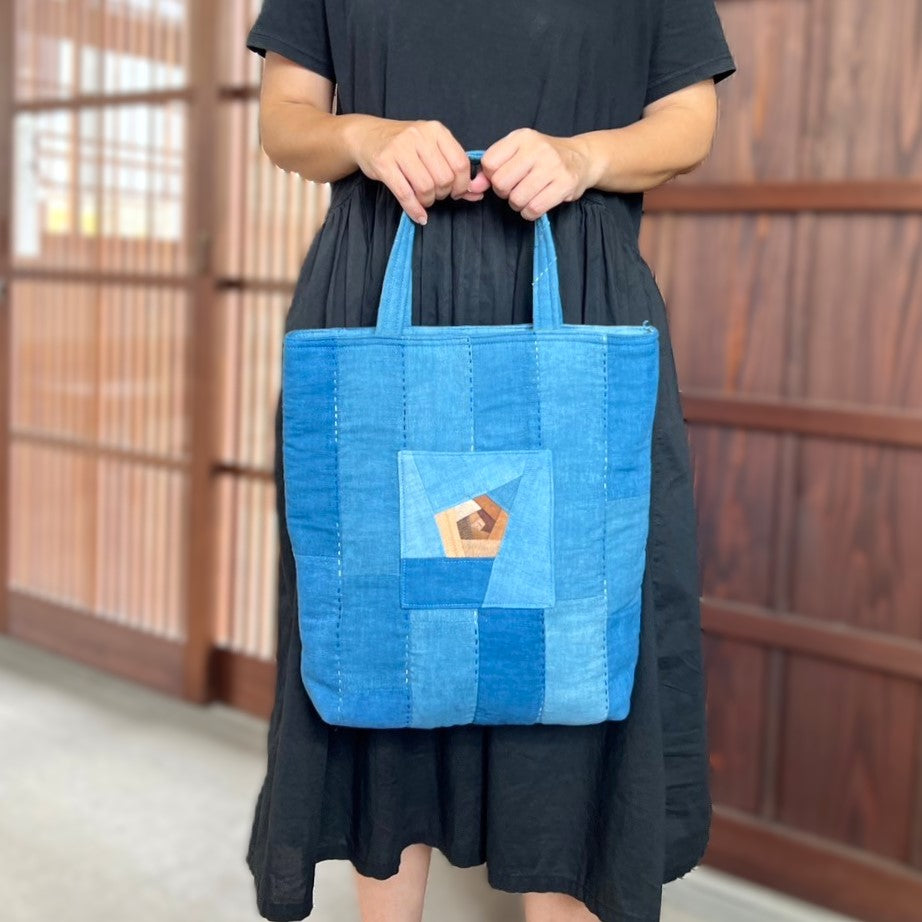 【藍染めパッチワークバッグ】