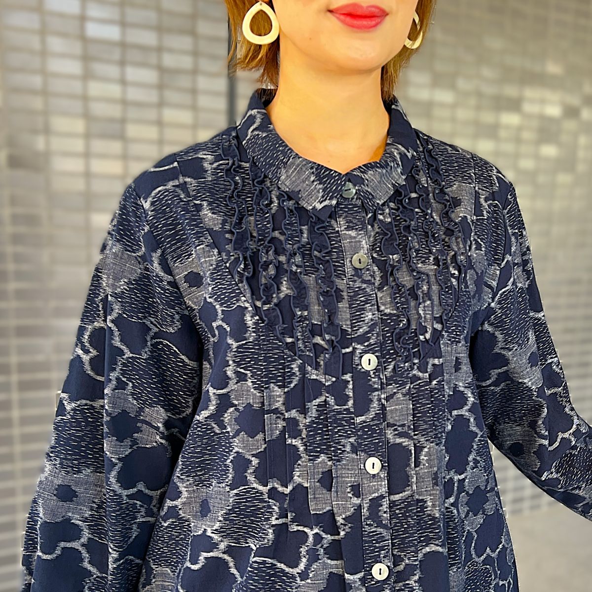 【久留米絣フリルブラウス】 BL-307