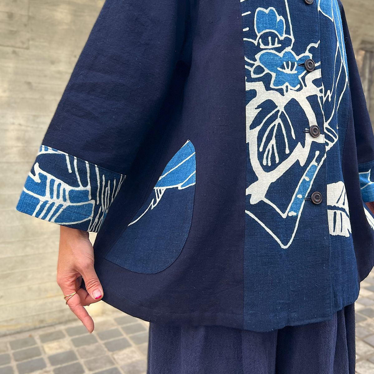 [Old Cloth Remake Half Coat] Nobori Flag Persimmon Shibu Dyed Jacket