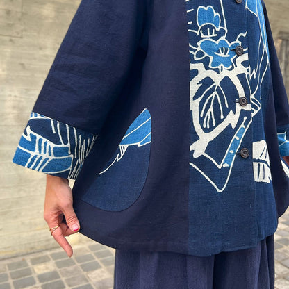 [Old Cloth Remake Half Coat] Nobori Flag Persimmon Shibu Dyed Jacket