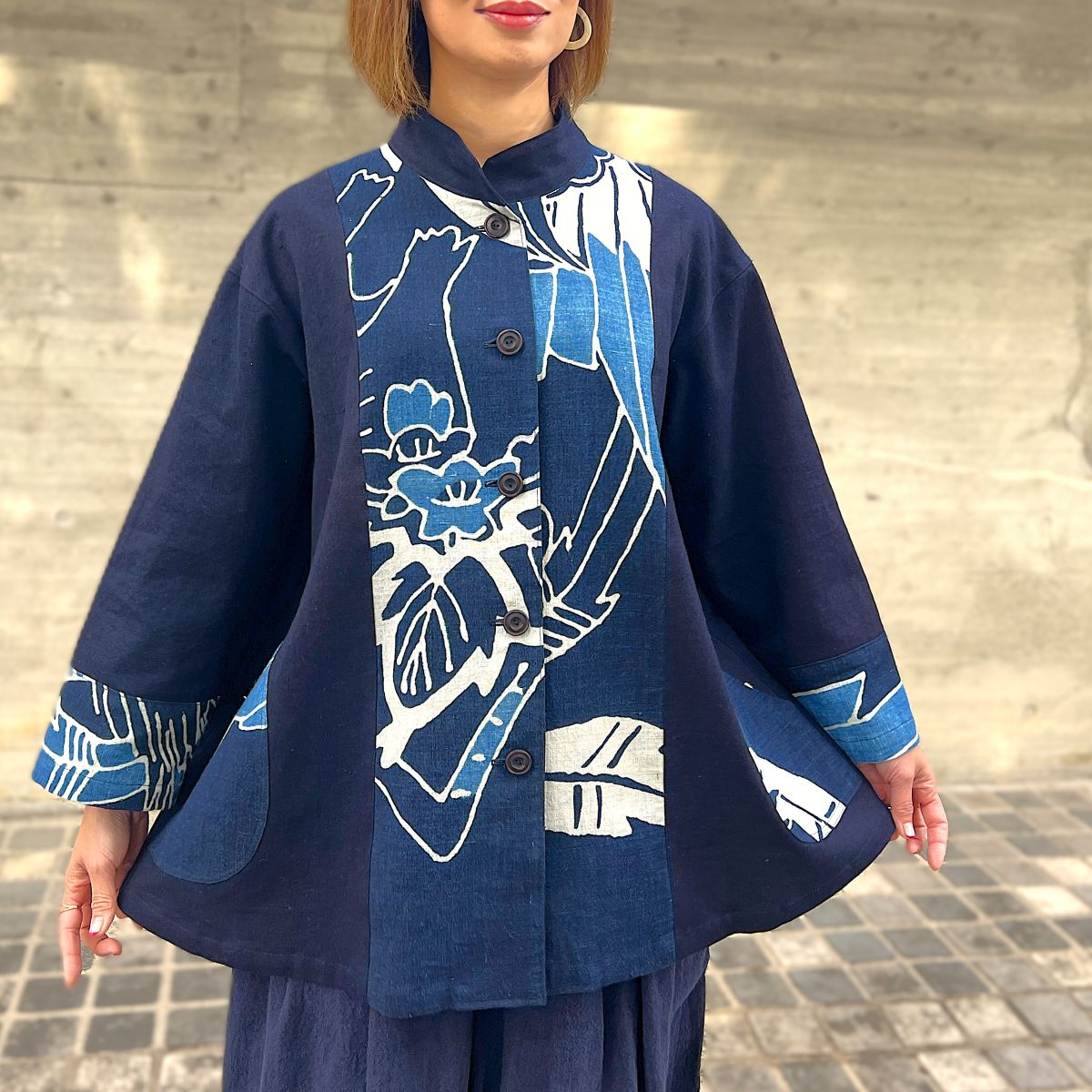 [Old Cloth Remake Half Coat] Nobori Flag Persimmon Shibu Dyed Jacket