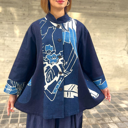 [Old Cloth Remake Half Coat] Nobori Flag Persimmon Shibu Dyed Jacket