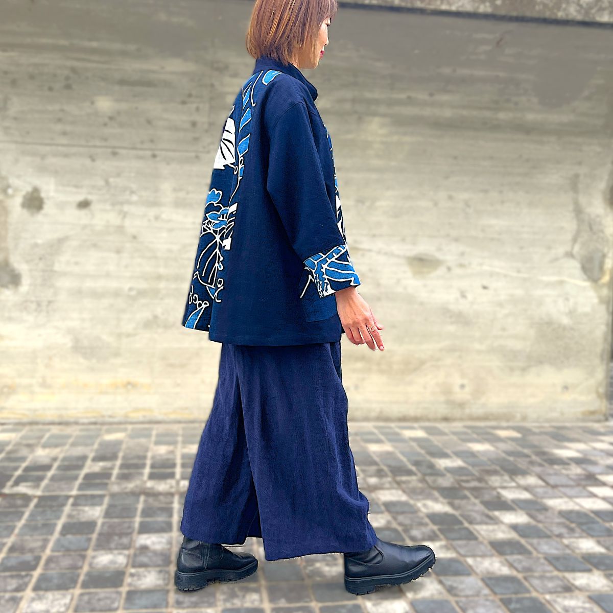 [Old Cloth Remake Half Coat] Nobori Flag Persimmon Shibu Dyed Jacket