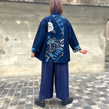 [Old Cloth Remake Half Coat] Nobori Flag Persimmon Shibu Dyed Jacket