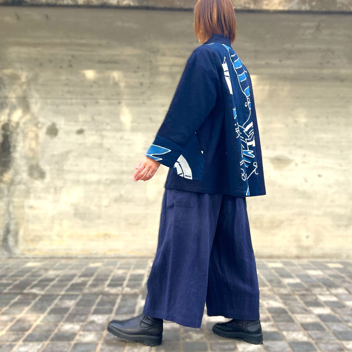 [Old Cloth Remake Half Coat] Nobori Flag Persimmon Shibu Dyed Jacket