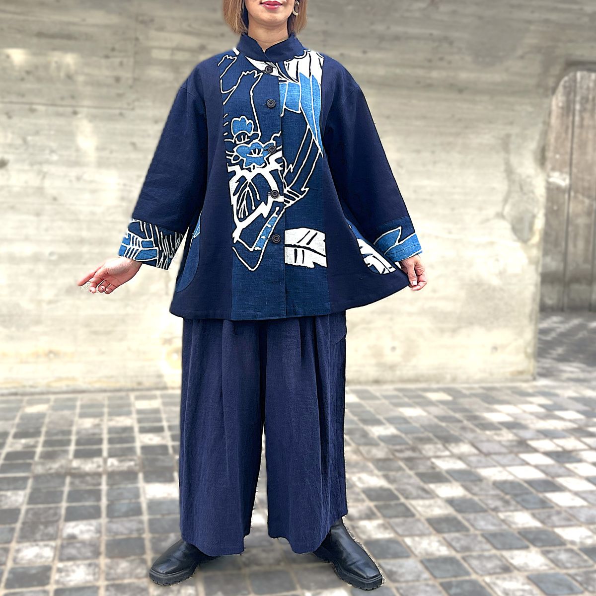 [Old Cloth Remake Half Coat] Nobori Flag Persimmon Shibu Dyed Jacket