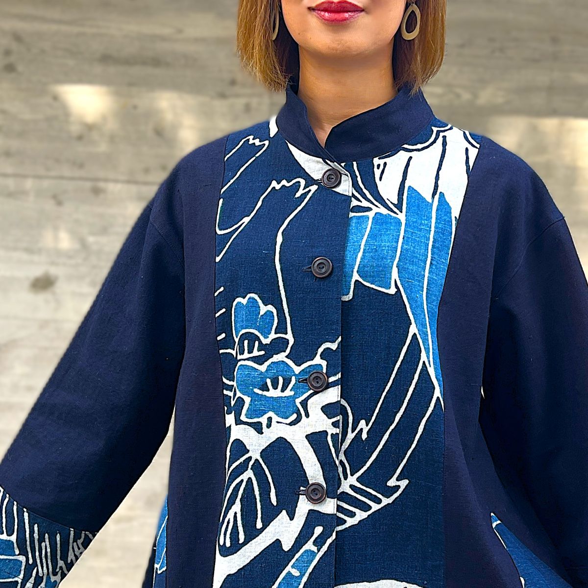 [Old Cloth Remake Half Coat] Nobori Flag Persimmon Shibu Dyed Jacket