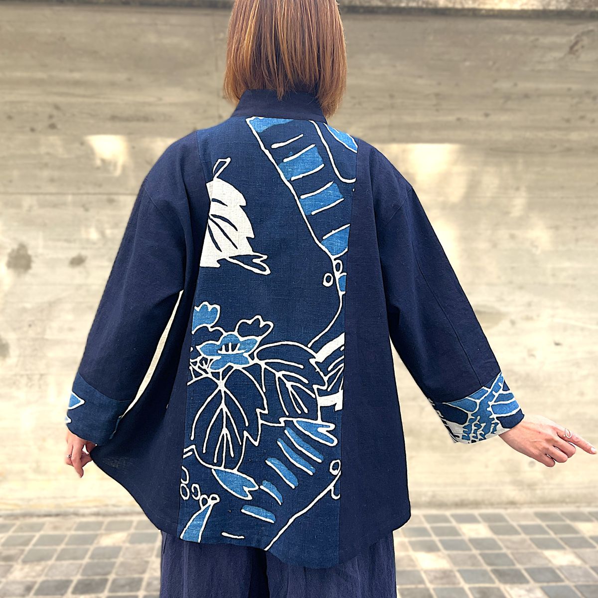 [Old Cloth Remake Half Coat] Nobori Flag Persimmon Shibu Dyed Jacket