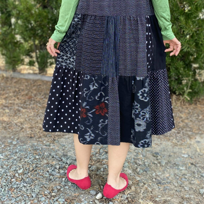 [Kurume Kasuri Tiered Jumper Skirt] Made in Japan Patchwork Indigo Dyed Mosquito Kasuri Sleeveless Dress Spring/Summer/Autumn/Winter