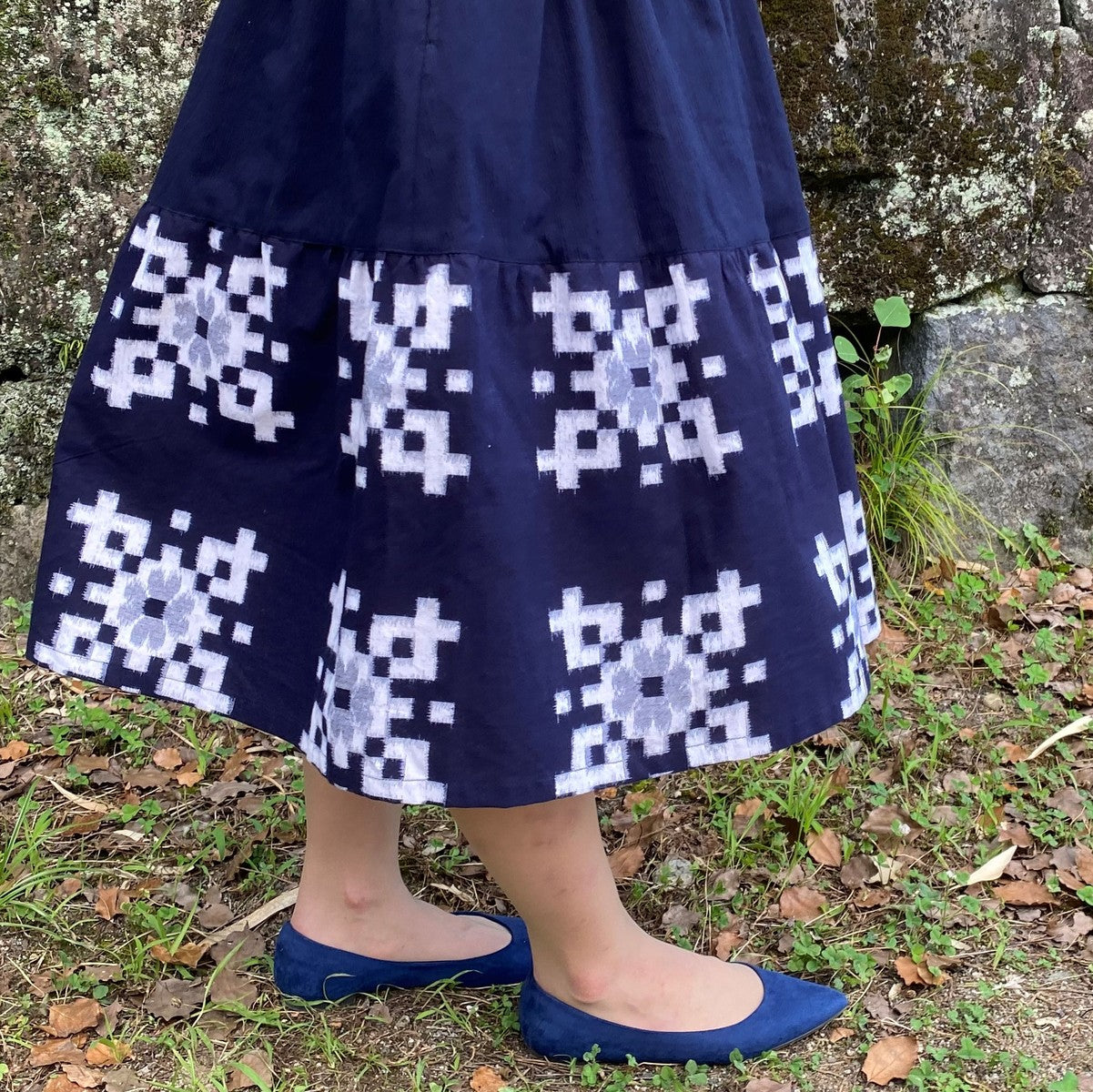 [Kurume Kasuri Tiered Skirt] 100% Cotton Gathered Flare Cute Floral Pattern