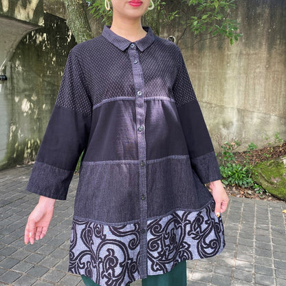 [Hand-woven Kurume Kasuri open-front blouse] Fabric 100% cotton Made in Japan Striped