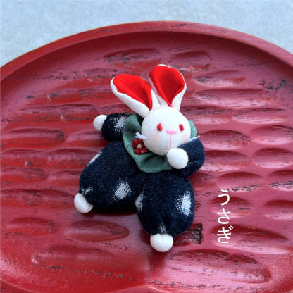 [Handmade Brooch] Made in Japan Doll Rabbit Cat Kurume Kasuri Oshima