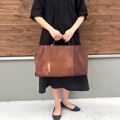 [Liquor bag/persimmon tangy dyed tote bag] Ayanoan hemp one-of-a-kind large sashiko