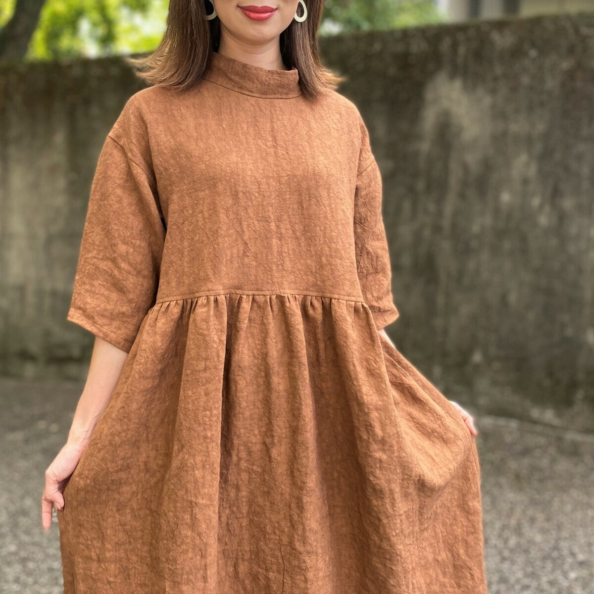 [Persimmon dyed dress] Made in Kyoto, hand-kneaded 