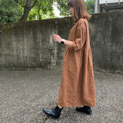 [Persimmon dyed dress] Made in Kyoto, hand-kneaded 