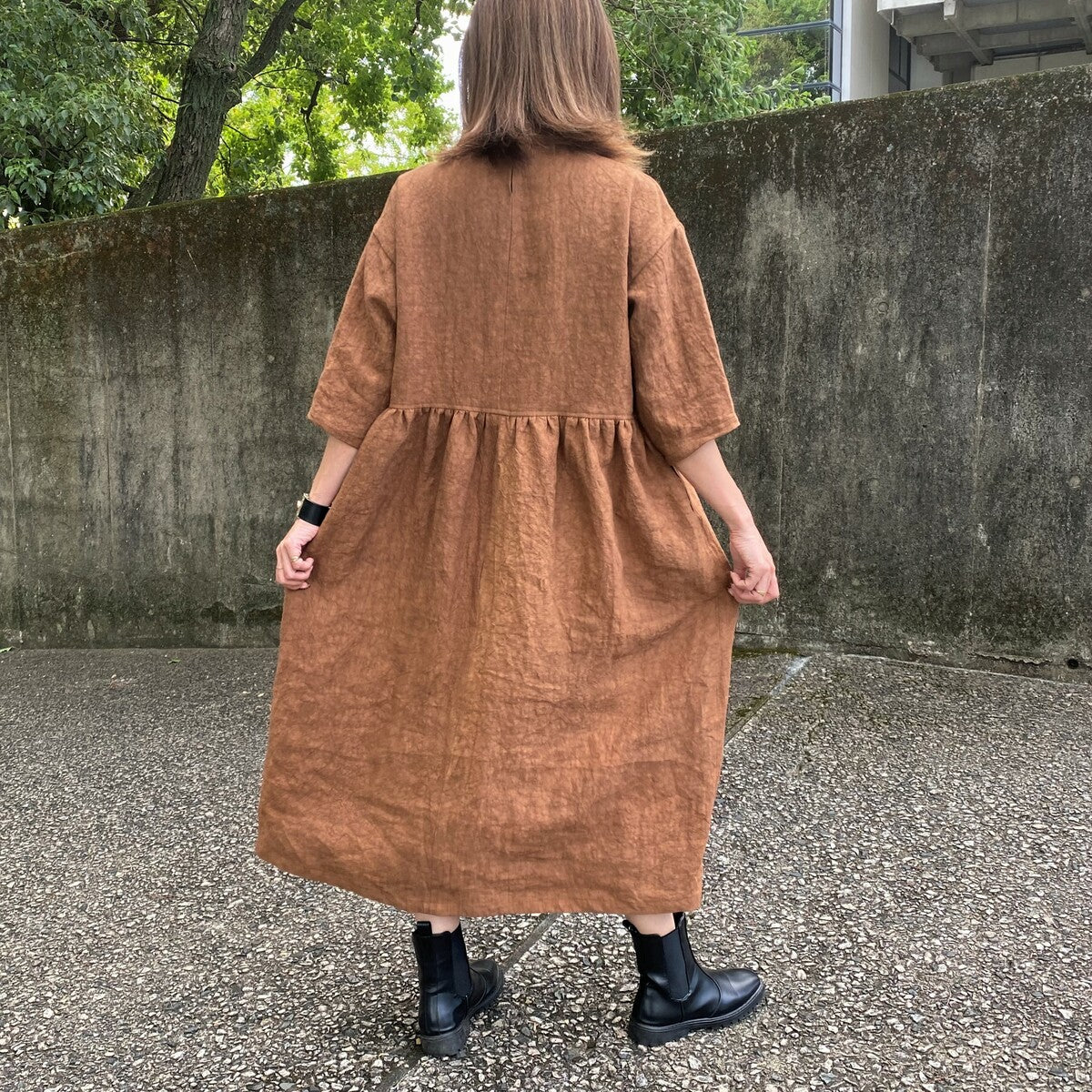 [Persimmon dyed dress] Made in Kyoto, hand-kneaded 