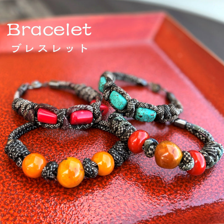 [Old Cloth Japanese Bracelet] One-of-a-kind item from the artist, antique, made in Japan, Oshima, old cloth, natural stone