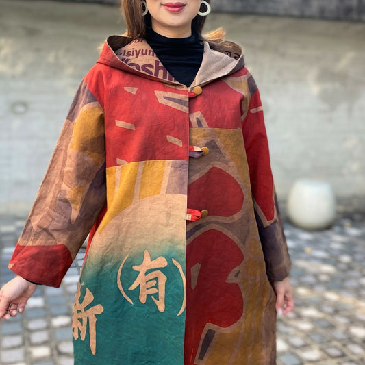 [Old Cloth Remake Half Coat] Nobori Flag Persimmon Shibu Dyed Jacket