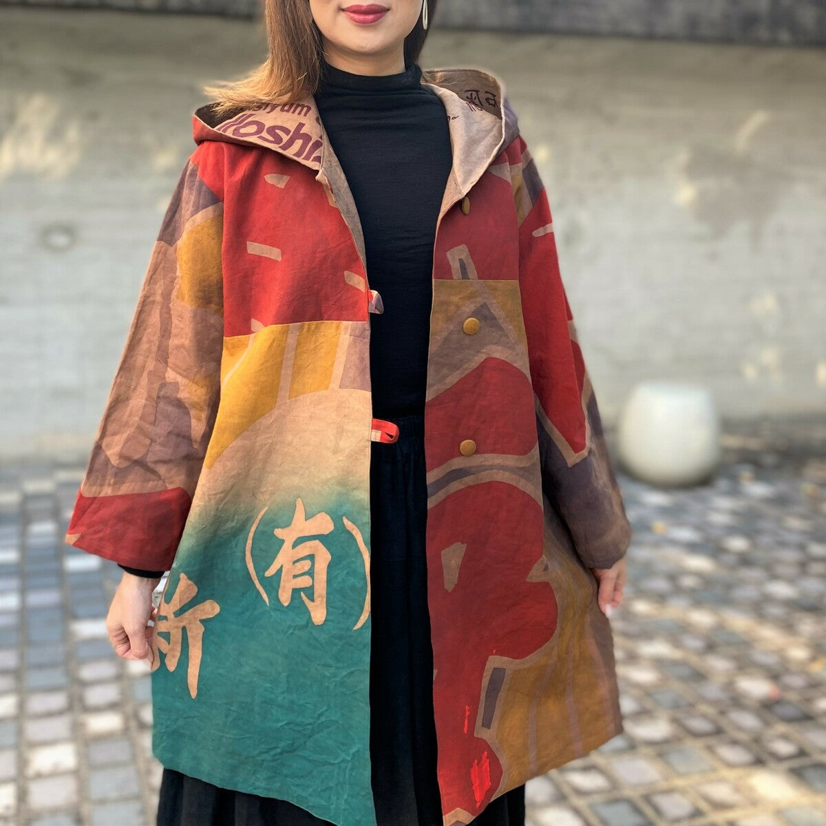 [Old Cloth Remake Half Coat] Nobori Flag Persimmon Shibu Dyed Jacket