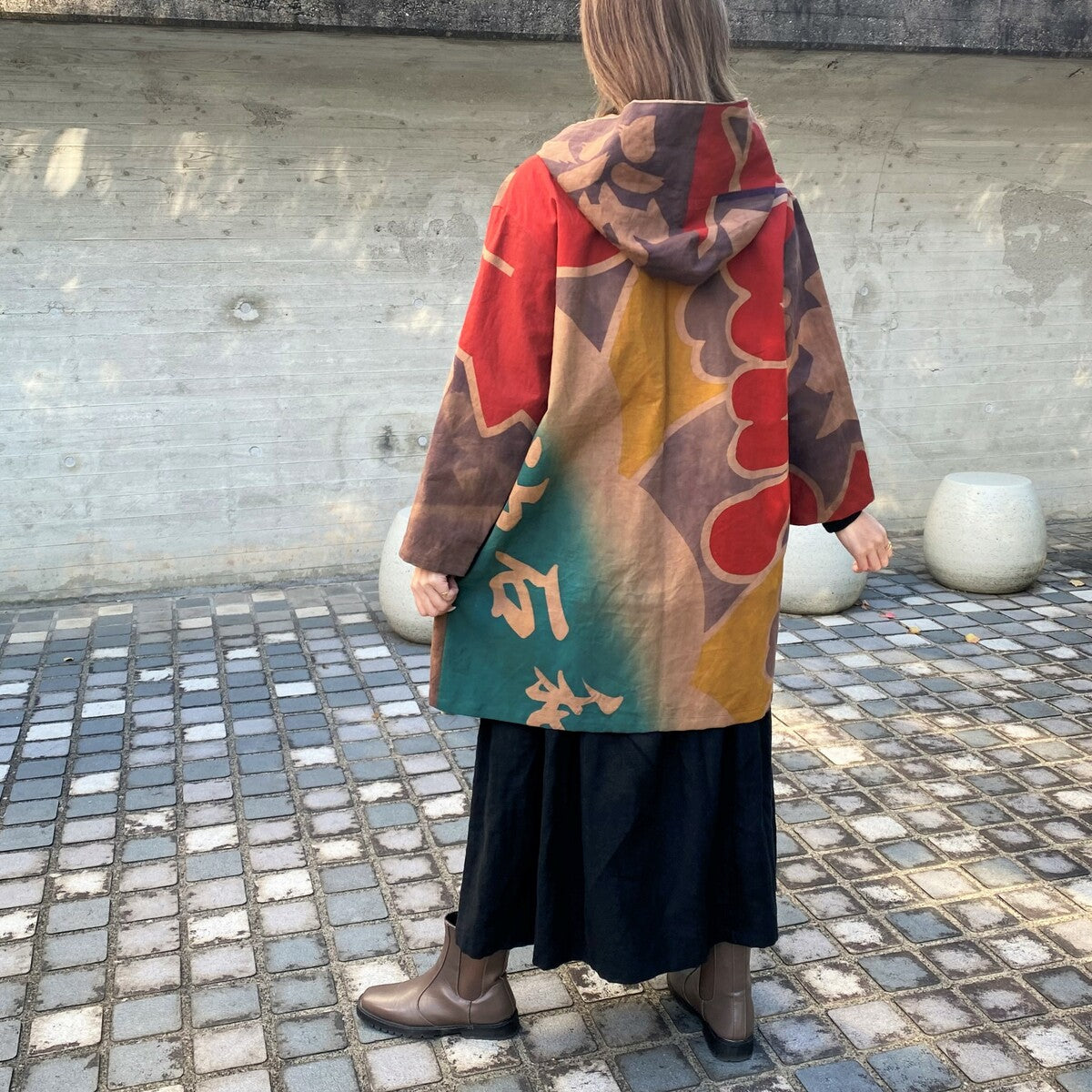 [Old Cloth Remake Half Coat] Nobori Flag Persimmon Shibu Dyed Jacket