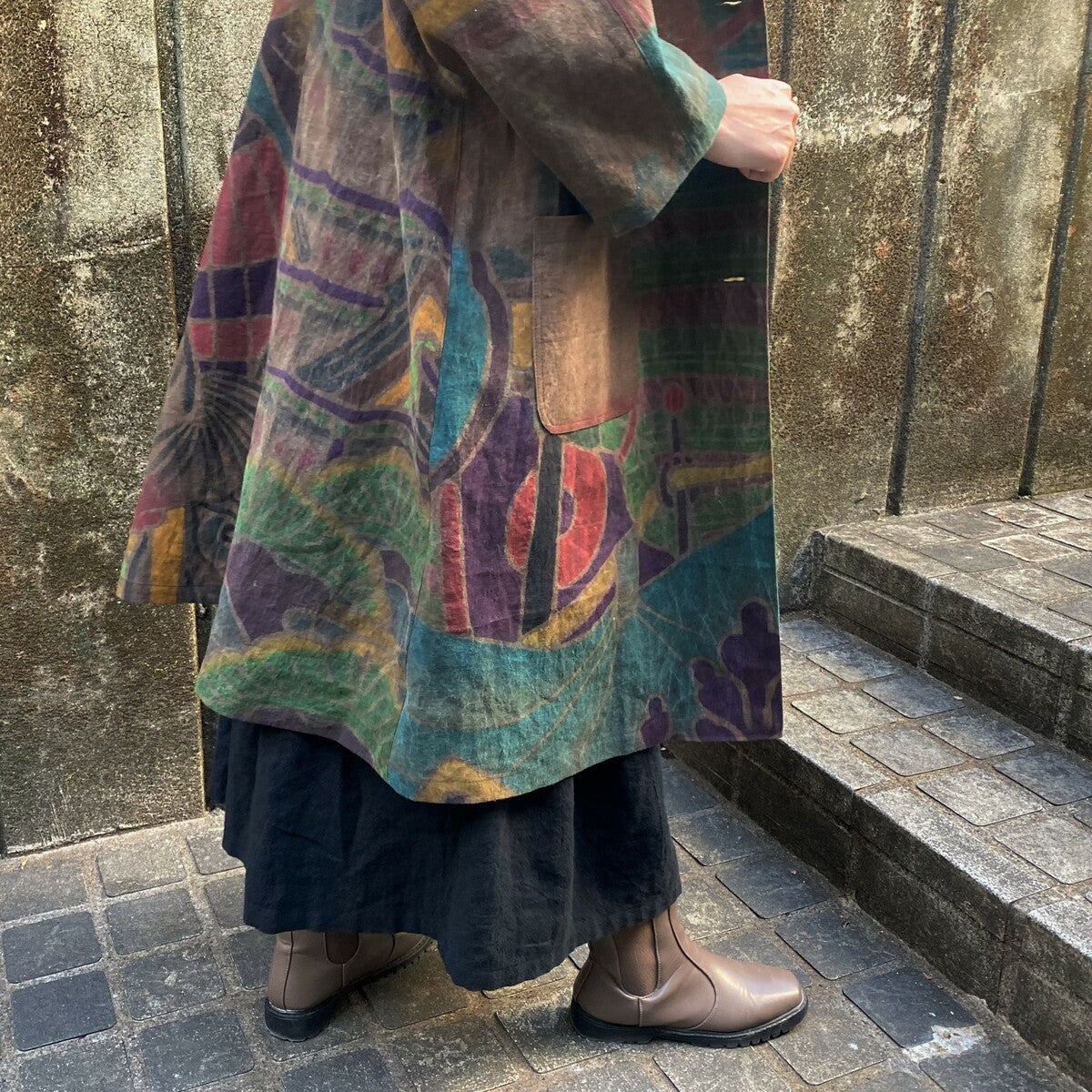 [Old cloth remake coat] Made by Fukue Takagi, persimmon tangy dyed