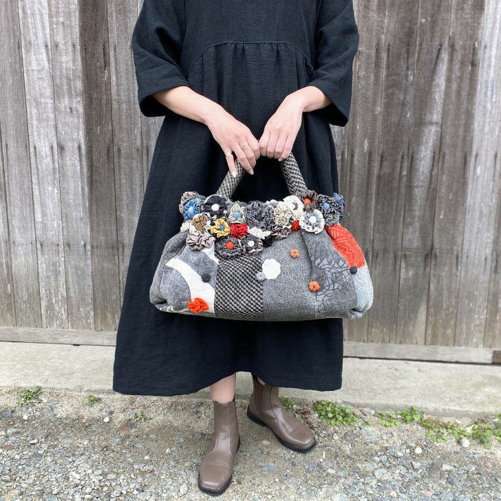 Old cloth handbag] Old cloth, pattern dyed, Kurume kasuri, made in