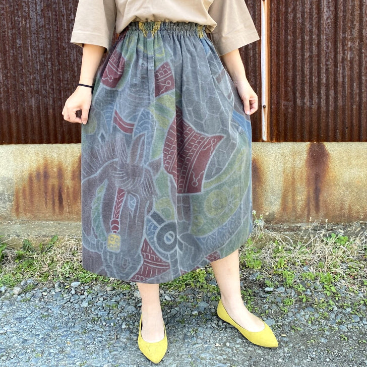 [Old cloth remake ink-dyed skirt] One-of-a-kind creative clothing Big catch flag Spring/Summer/Autumn/Winter Made in Japan Retro cute