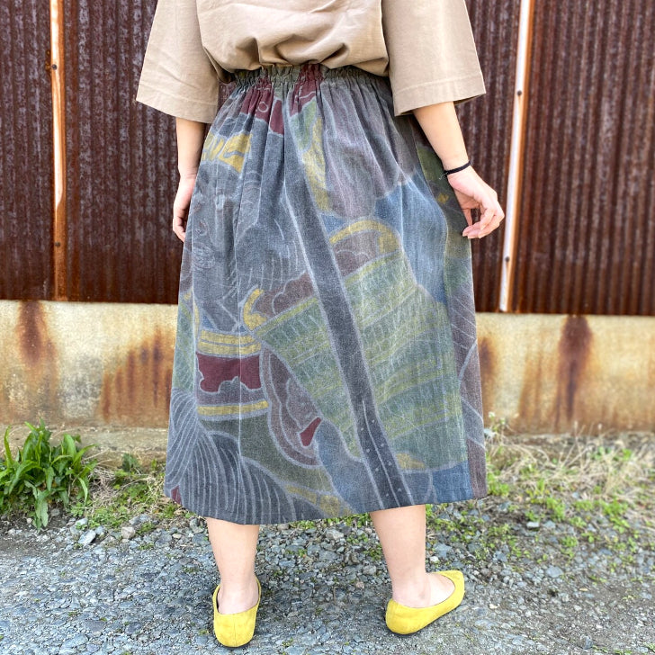 [Old cloth remake ink-dyed skirt] One-of-a-kind creative clothing Big catch  flag Spring/Summer/Autumn/Winter Made in Japan Retro cute