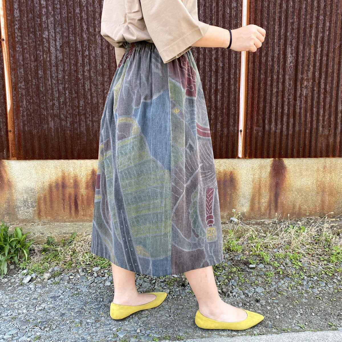 [Old cloth remake ink-dyed skirt] One-of-a-kind creative clothing Big catch  flag Spring/Summer/Autumn/Winter Made in Japan Retro cute