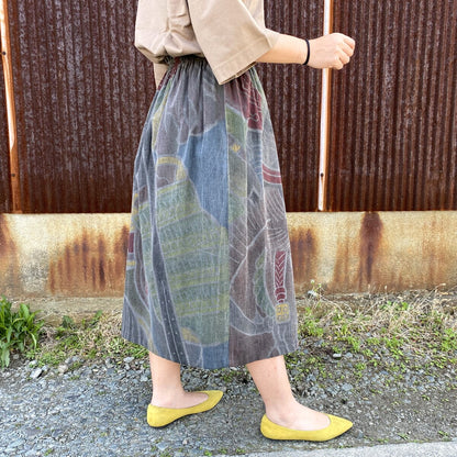 [Old cloth remake ink-dyed skirt] One-of-a-kind creative clothing Big catch flag Spring/Summer/Autumn/Winter Made in Japan Retro cute