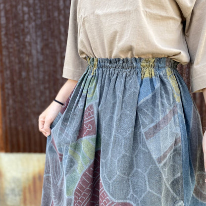 [Old cloth remake ink-dyed skirt] One-of-a-kind creative clothing Big catch flag Spring/Summer/Autumn/Winter Made in Japan Retro cute