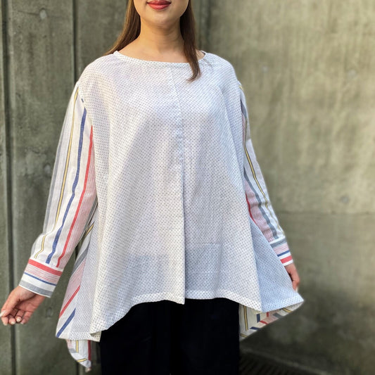 [Old cloth arrangement tunic] Hamamatsu cotton large size spring/summer/autumn long blouse